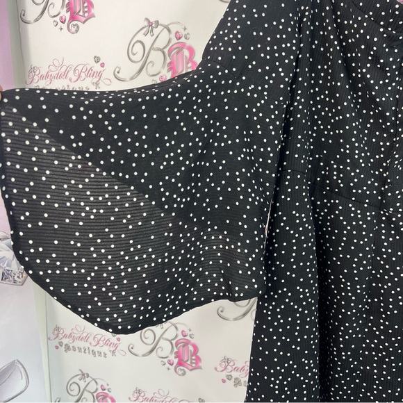 Showpo dress bell bottom sleeve dots Black and White Polka Dot Long Sleeve Dress - Picture 12 of 16